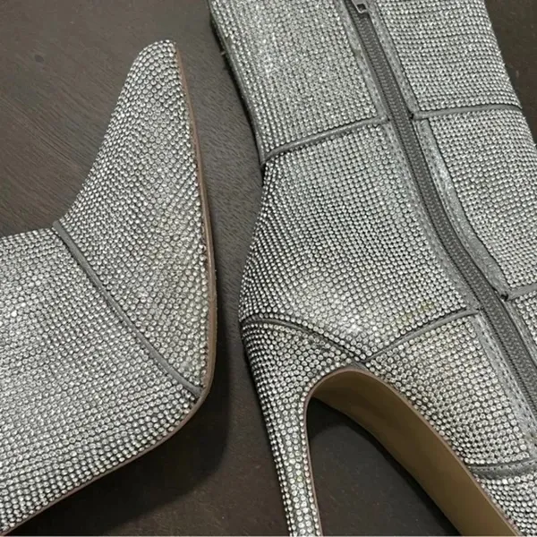 Steve Madden Rhinestone Pointed Toe Booties Silver Size 6M - Image 2