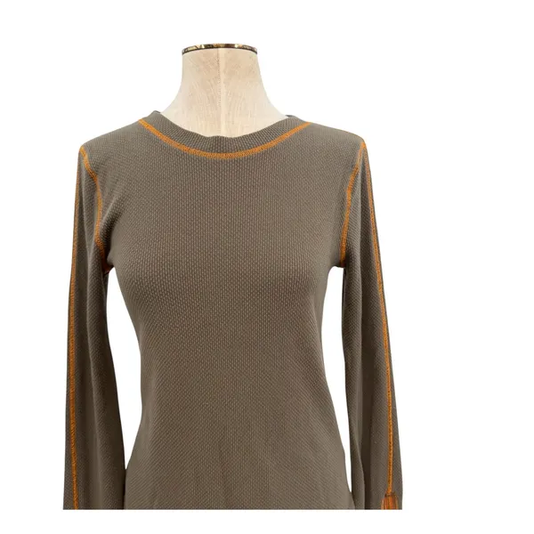 Free People Waffle‎ Knit Thermal Top Olive Green Zip Cuff Long Sleeve Womens M - Image 5