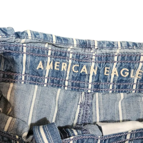 American Eagle Blue Striped Denim Belted Pleated Cotton Paperbag Shorts Size 4 - Image 6