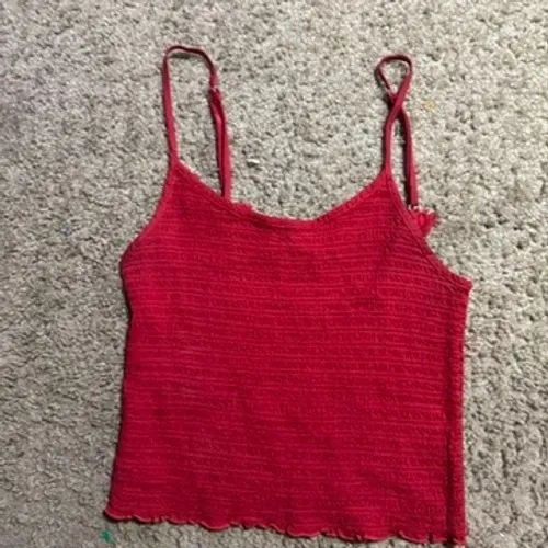 Brandy Melville Red Smocked Cami Top One Size Lettuce Edge Spaghetti‎ Strap Tank - Image 2
