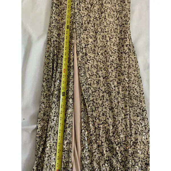 La Femme Gold & Black Sequine Strapless high slit dress NWT size 00‎ - Image 6