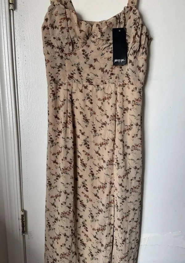 Nasty Gal Cream and Pink Midi Dress with Floral Print - Image 4