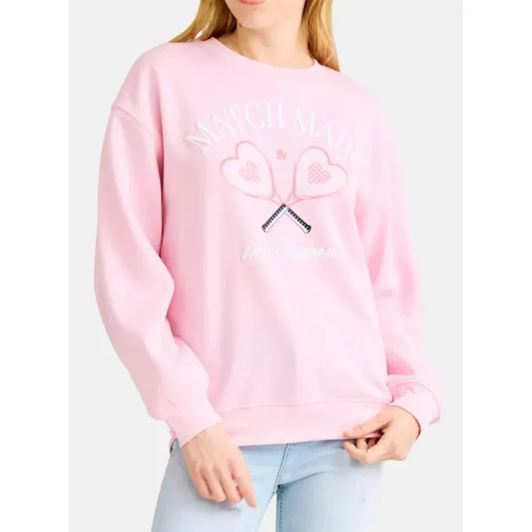 Valentines Day Womens Sweatshirt Size XL Pink Match Made In Heaven Fleece Cozy - Image 2