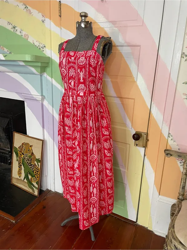 NWOT Crown & Ivy Tropical Red Sea Stripe Cotton Smocked Maxi Dress Petite L🧡🎀 - Image 6
