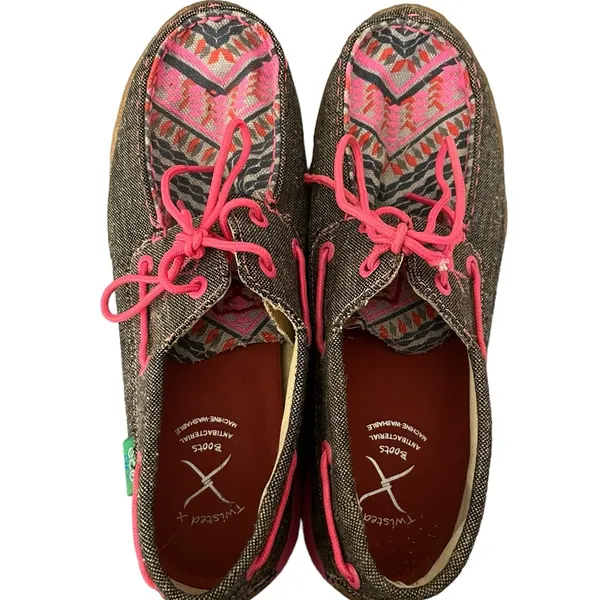 Twisted X Neon Pink Aztec Print Women’s 8.5M Boat Driving Mocs Loafers Shoes - Image 3