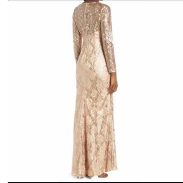Eliza J Champagne Sequin Lace Long Sleeve Formal Gown Size 14 Evening - Image 2