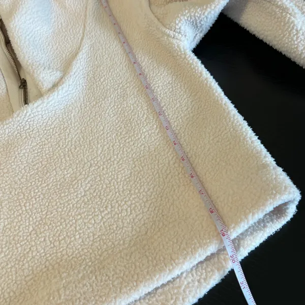 Free People Women's Sherpa Fleece Quarter Zip Pullover Cream White Cropped Small - Image 11