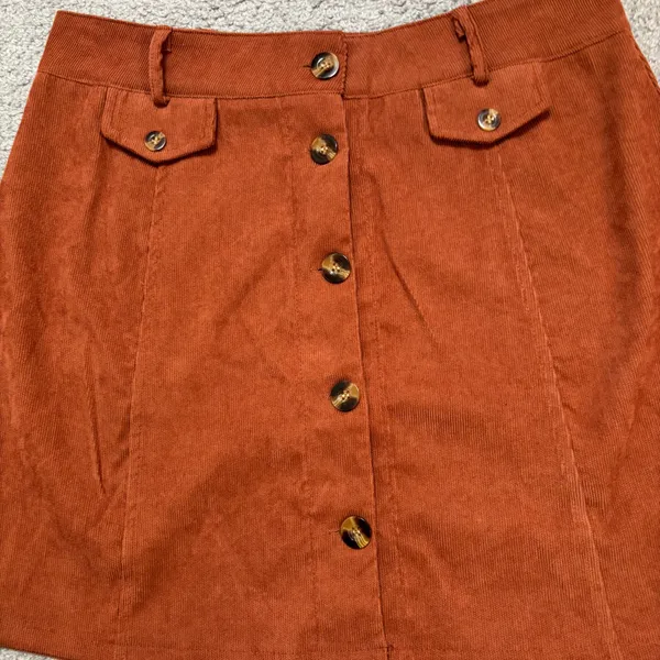 SHEIN Burnt Orange Corduroy Button-Front Mini Skirt - Image 3