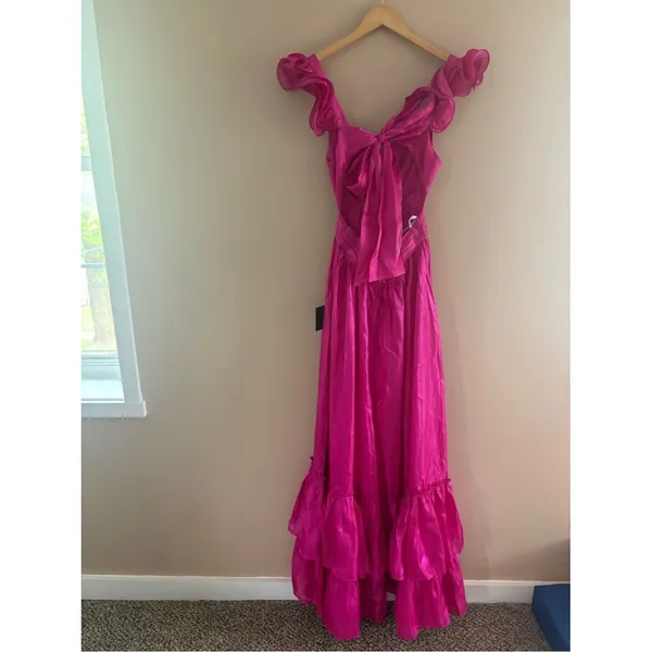 Lulus Pristine Glow Magenta Pink Ruffled Tie-Back Maxi Dress Size Small Formal - Image 5