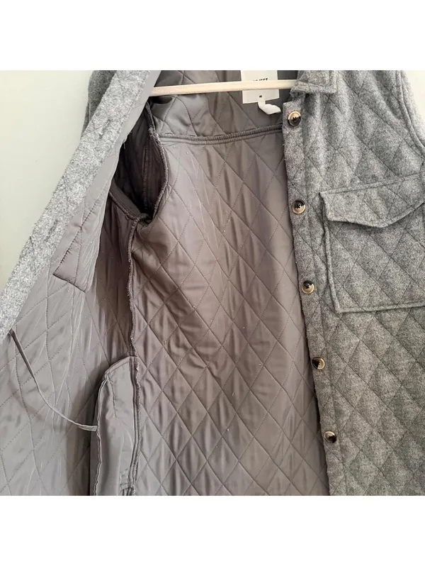 Object Vera Owen Long Quilted Jacket/Schaket Gray Size M - Image 5