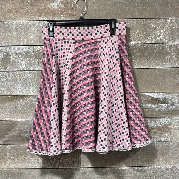 Anthropologie MOTH mini skirt polka dot wool knit circle skater design size M - Image 2