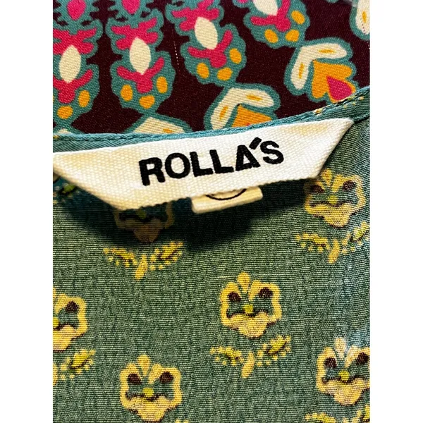 Rollas Cleo Emmy Lou Wrap Dress Teal Floral Print Mini V-Neck Short‎ Sleeve XS 6 - Image 8