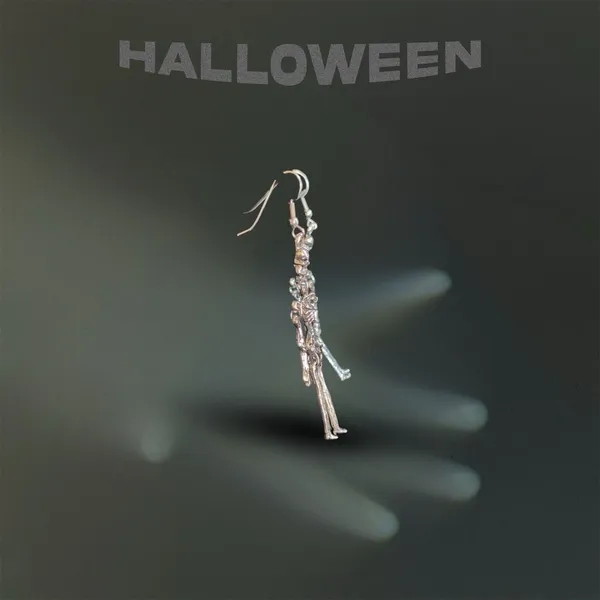 Silver Halloween Skeleton Dangle Earrings Gothic Vintage Style - Image 4