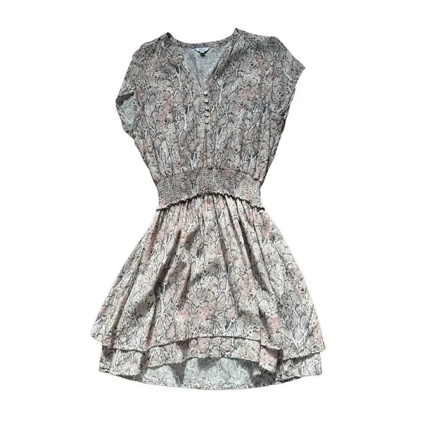 Rails Karla Watercolor‎ Snakeskin Pink Smocked Tiered Dress Sz S - Image 3