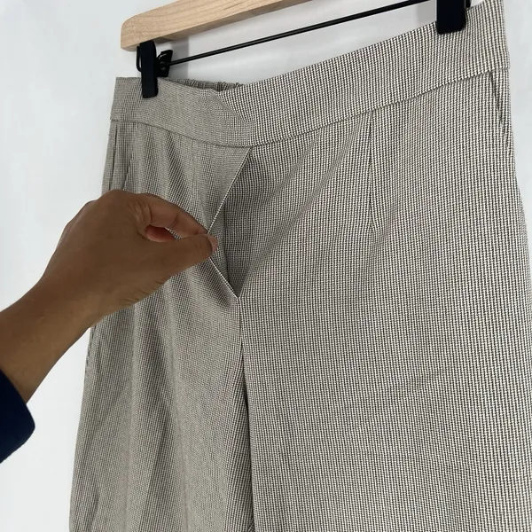 Aritzia Babaton Womens Size 6 Brown Plaid‎ Houndstooth Conan Pants Cropped Elastic Waist - Image 6