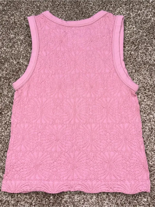 Pink Rose Textured Tank Top Women's S/M Pink Sleeveless Top - Image 4