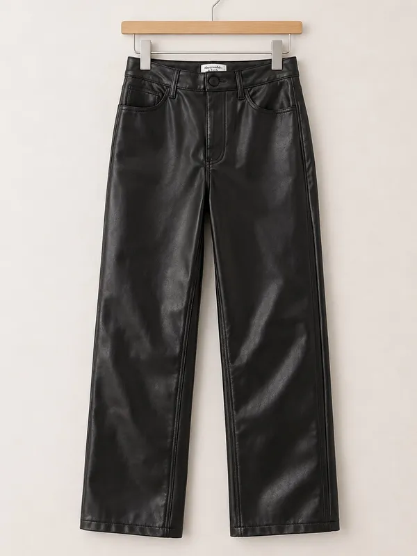 Abercrombie & Fitch Black 90s Ultra High Rise Vegan Leather Straight Leg Pants - Image 4