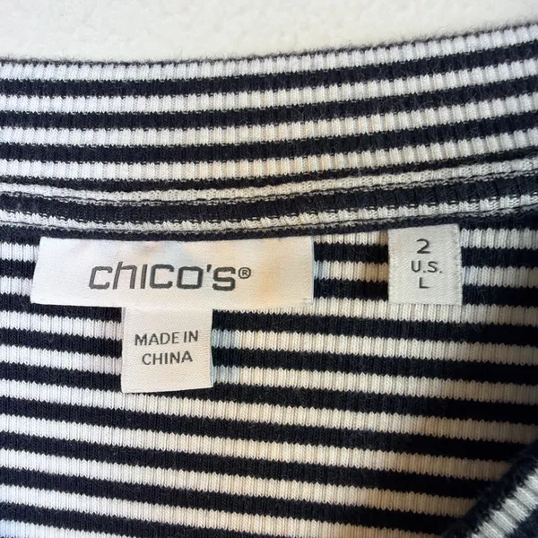 Chico's 2 Womens Large dark Navy Blue Stripe Ribbed Henley shirt cottagecore - Image 5