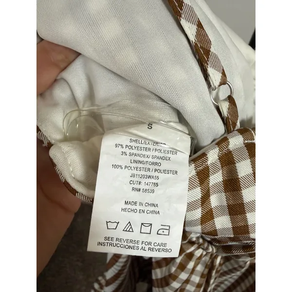 Speechless Brown Gingham Check Mini Dress Ruched Cutout Smocked Small - Image 3