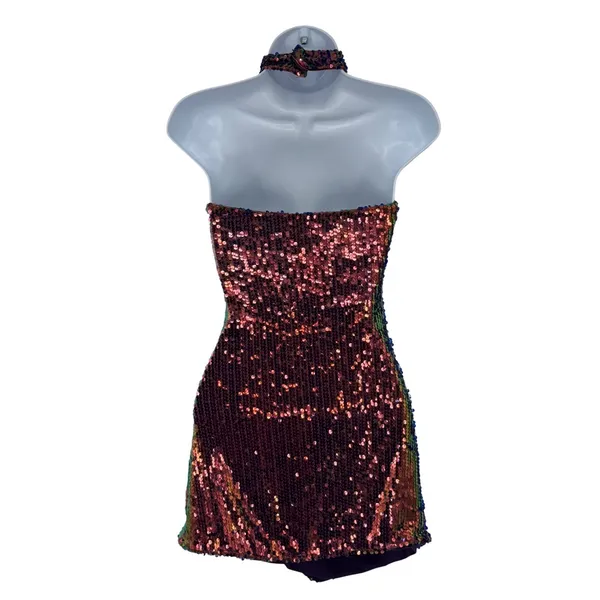 Current Mood Dolls Kill Sequin‎ Halter Mini Dress Iridescent Purple Green XS - Image 2
