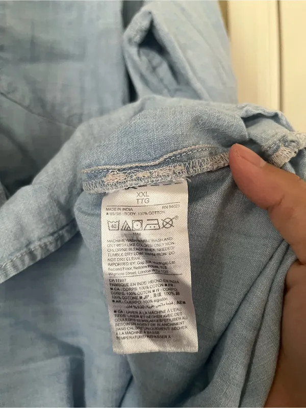 Gap 100% Cotton Chambray Denim Button Up Top XXL Light wash Western Cowgirl - Image 5