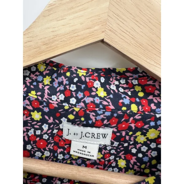J. Crew Womens Microfloral Button‎ Front Shirt Size M Navy Blue Casual CN22 - Image 6