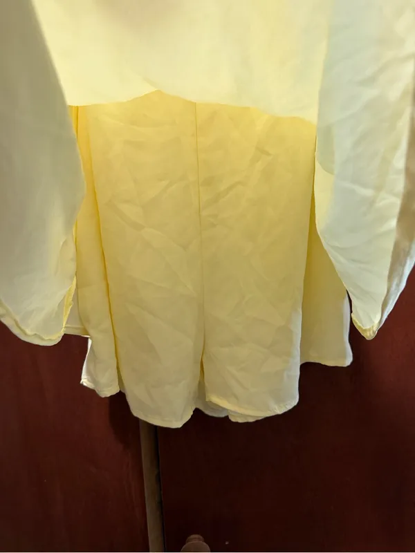 Light Yellow Puff-Sleeve Tie-Front Mini Dress - Image 3