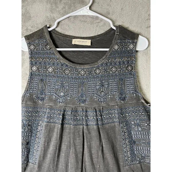 Lucky‎ Brand Womens Large Embroidered Mini Dress Gray Boho Festival Indie New - Image 2