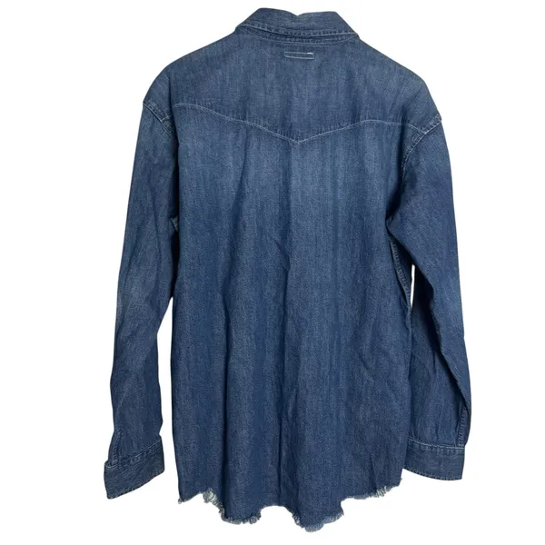 Mother The Western Cowgirl Blue Denim Jean Long Sleeve Button Raw Hem S - Image 10