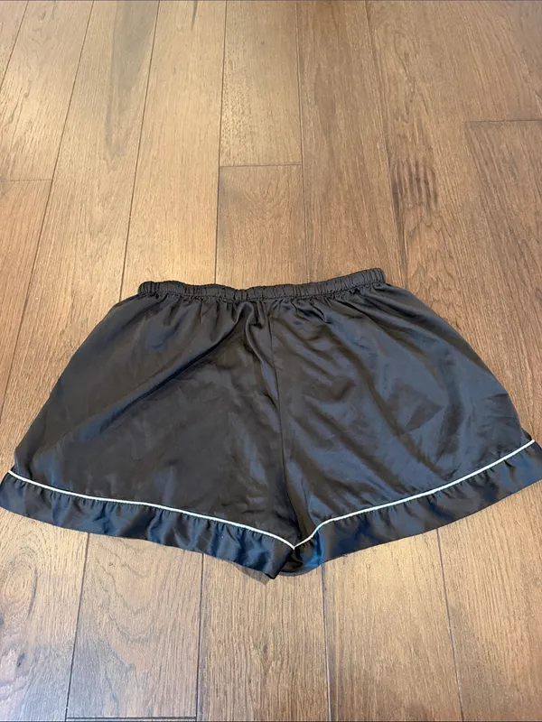 Black Satin Women's Shorts with Contrast Piping Size Medium - C27-170 - Image 5