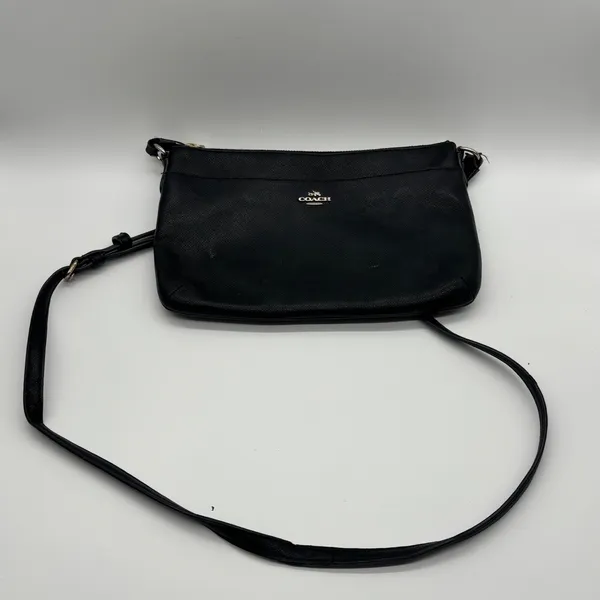 Coach Black Crossgrain Leather Crossbody Bag Gold Hardware Slim Messenger - Image 2