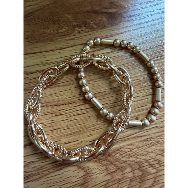 Gold Chunky Link and Beaded Stretch Bracelet Set OS‎ - Image 7