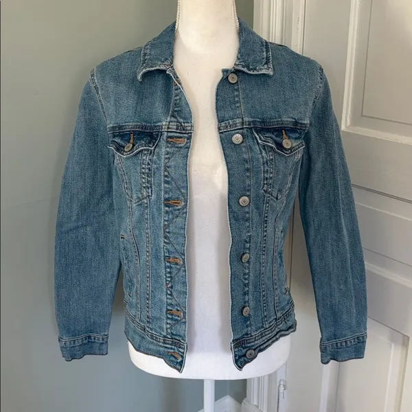 Old Navy‎ Classic Jean Jacket Medium Wash Painted Floral Back Size Small - Image 3