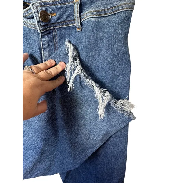 Zara Women's Size‎ 10 High Rise Wide Leg Cropped Denim Jeans Frayed Hem Blue - Image 4