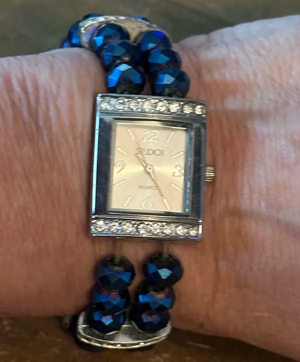 Studio Time blue crystal bead stretch band watch - Image 5
