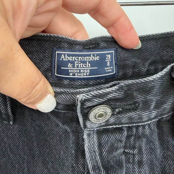 Abercrombie & Fitch High‎ Rise Denim Shorty Shorts Black Distressed Size 29 - Image 2