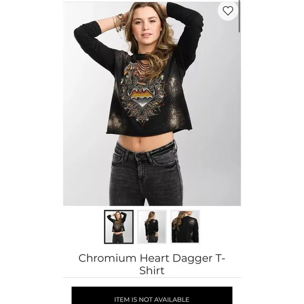 Affliction Black Bleach Wash Rhinestone Chromium Heart T-Shirt Sz L Large - Image 13