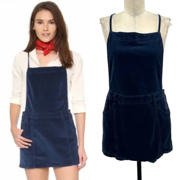 Free People Corduroy Overall Mini Dress Navy‎ Blue Size 4 - Image 2