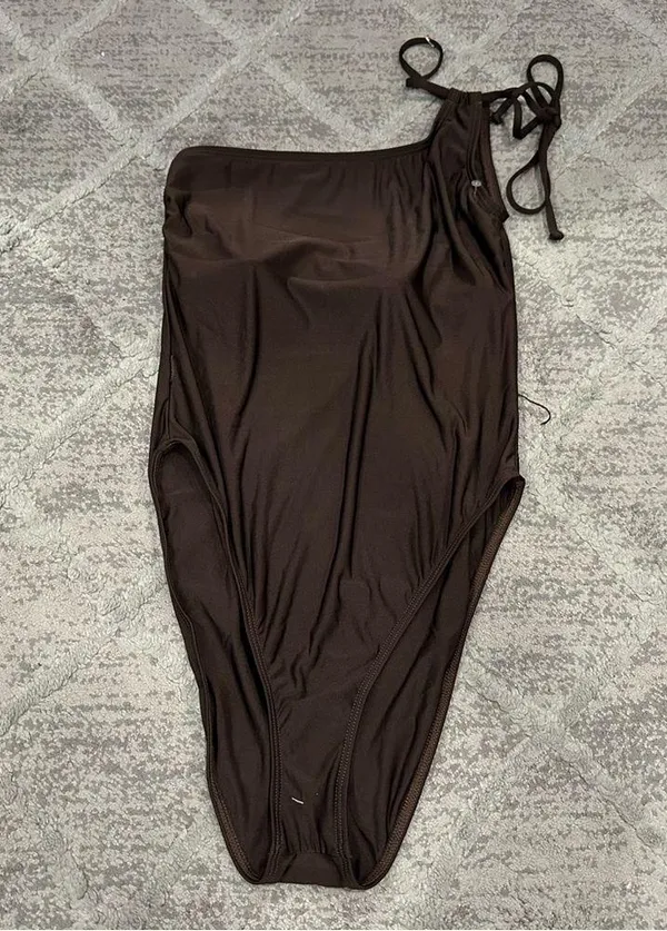 Good American New Shine One Shoulder Brown One Piece Swimsuit 2 MISSING BELT - Image 2