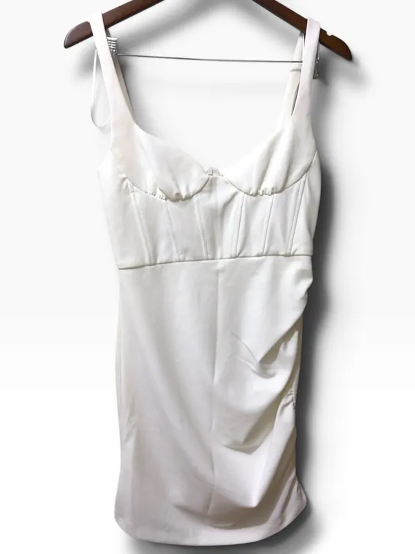 Zara | NWOT White Corset-Style Mini Dress (Size M) - Image 3