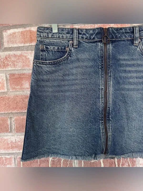 We the Free People NEW Denim Jean Mini Skirt Zip Up Women’s 30 Frayed Western - Image 3