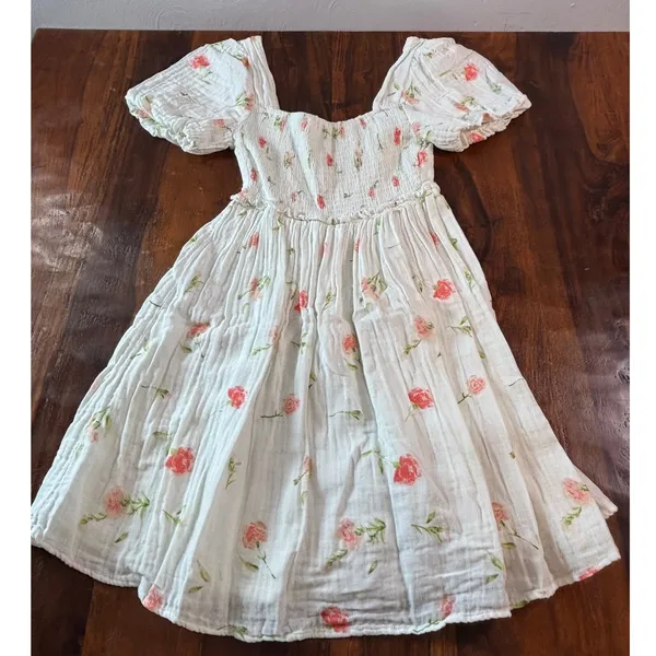Altar'd State White Pink Floral Cotton Gauze Puff Sleeve Mini Dress XS CDE3728 - Image 2