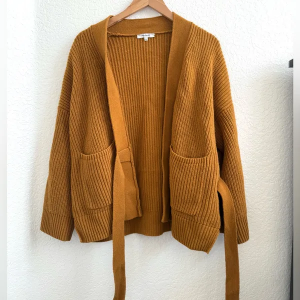 Madewell Madison Rib Side Tie Cardigan In Golden Harvest Camel‎ Tan Brown M - Image 3