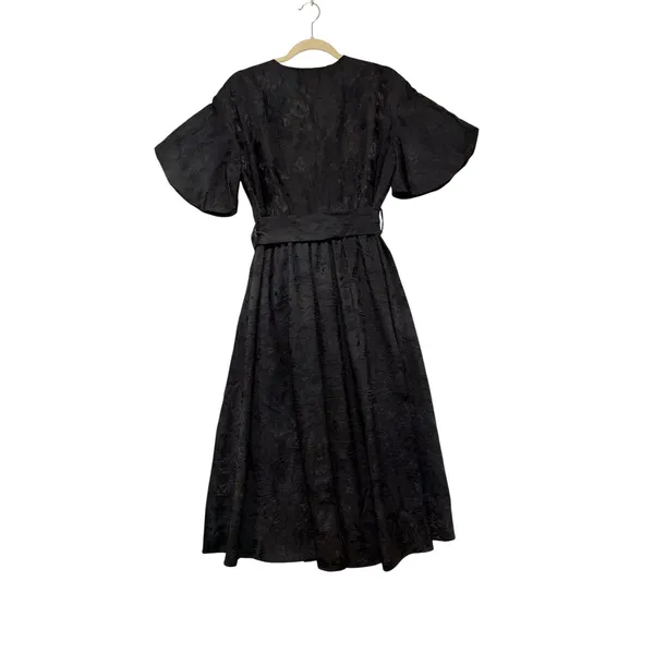 FRNCH Paris Noely Woven Dress Black Floral Jacquard Wrap Midi Medium NWT - Image 6