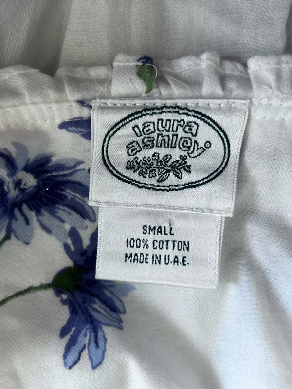 Vintage Laura Ashley 100% Cotton White & Blue Floral Print Nightgown Midi Dress - Image 4