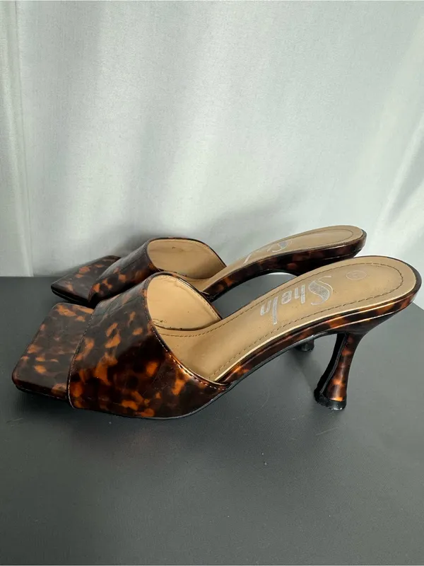 SHEIN Tortoiseshell Brown Square-Toe Slide Heels size 6 - Image 8