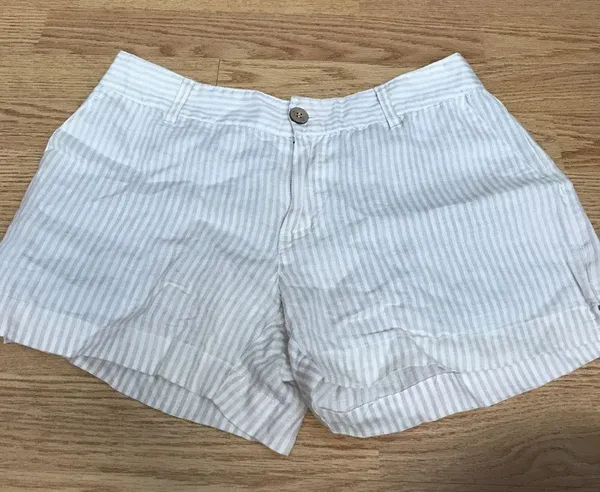 Cynthia Rowley linen tan and white striped shorts - Image 2