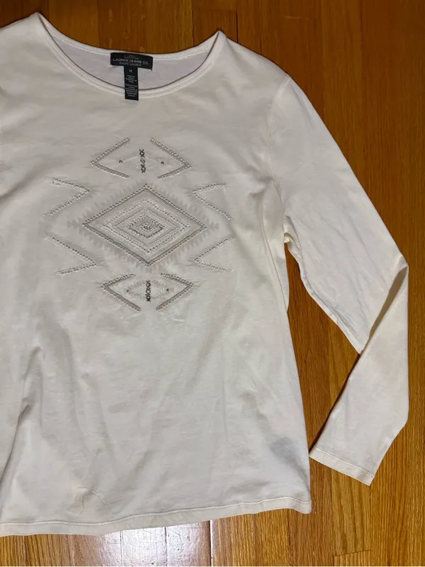 Lauren Jeans Co. Ralph Lauren Beaded Long Sleeve Top - Size M - Image 3
