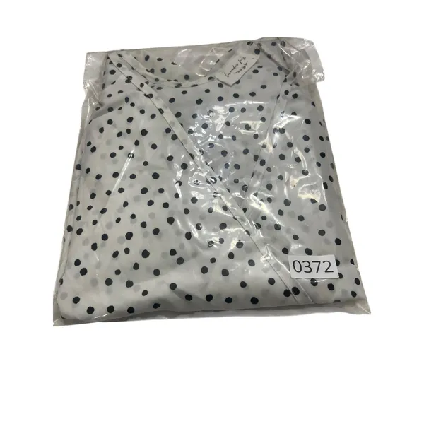 Lavender Field Womens Small Black White Polka Dot Satin Peplum Ruffle Sleeve Top - Image 4