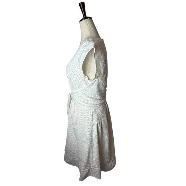 Rebecca Taylor Dress Women‎ 2 White Netted Eyelet Tie Waist Cap Sleeve Midi Boho - Image 7